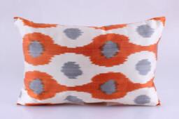 Ikat Silk Velvet Pillow 16x24 - Handmade Boho Cushion Cover Turkish Home Decor Accent