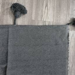 Handmade Cotton Knit Blanket, Tan Neutral Throw, Moroccan Pom Poms - thumbnail 4