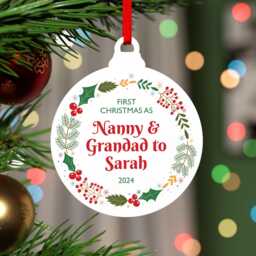 First Christmas As Nanny & Grandad Decoration, Personalised 1st Nan Granny Grandpa, Grandparents With Red Bag - thumbnail 1