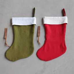 Personalized Linen Christmas Stocking Free Engraved Leather Tag, Zero Waste Gift - thumbnail 3