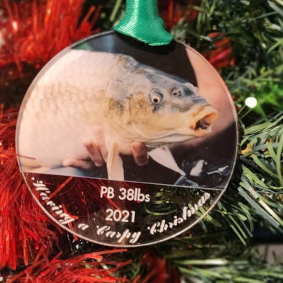 Personalised Christmas Bauble, Carp, Angling, Fishing Pb Photo Memory Bauble, Christmas Gift, Secret Santa, Stocking Filler, Tree Decorations - image 1