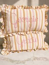 Personalised Embroidered Name Pink & Mustard Stripe Cushion - thumbnail 1