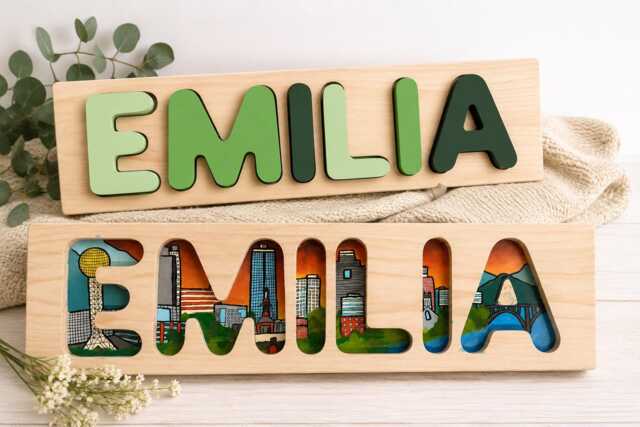 Custom Hand Painted Wooden Name Puzzle - Maple Wood Heirloom Keepsake, Baby Shower Gift - image 1