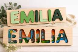 Custom Hand Painted Wooden Name Puzzle - Maple Wood Heirloom Keepsake, Baby Shower Gift - thumbnail 1