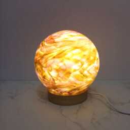 Hand Blown Glass Sphere Lamp Led Ambient Night Light, Wood Base - thumbnail 2