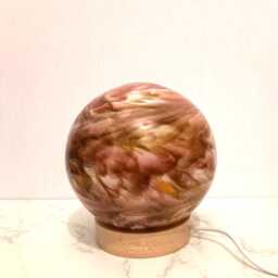 Hand Blown Glass Sphere Lamp Led Ambient Night Light, Wood Base - thumbnail 3