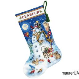 Personalised Christmas Stocking With Snowman Cross Stitch Finished Decor Family Stockings Custom Cross - thumbnail 2