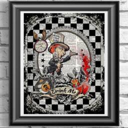Mad Hatter Wall Art On Dictionary Book Page, Drink Me Alice in Wonderland Poster Print, Tattoo Gothic Decor, Decor - thumbnail 1