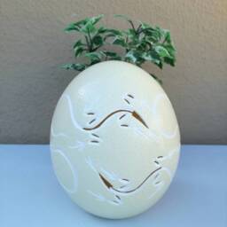 Hand Carved Lizard Ostrich Egg Lampshade, South African Art - thumbnail 2