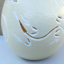 Hand Carved Lizard Ostrich Egg Lampshade, South African Art - thumbnail 3