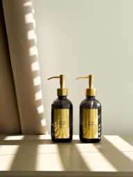 Smoked Glass Soap Dispenser With Custom Gold Label - Black Or Brass Pump