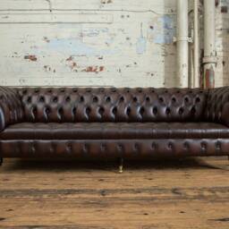 Handmade Large 4 Seater Antique Brown Leather Chesterfield Sofa - thumbnail 2