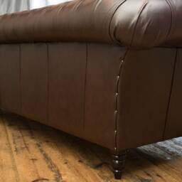 Handmade Large 4 Seater Antique Brown Leather Chesterfield Sofa - thumbnail 4