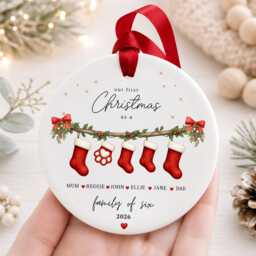 Our First Christmas As A Family Ornament Personalised Of Six Bauble Ceramic Decoration New Baby & Pet Keepsake Gift - thumbnail 1