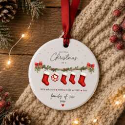 Our First Christmas As A Family Ornament Personalised Of Six Bauble Ceramic Decoration New Baby & Pet Keepsake Gift - thumbnail 4