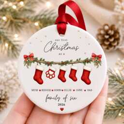 Our First Christmas As A Family Ornament Personalised Of Six Bauble Ceramic Decoration New Baby & Pet Keepsake Gift - thumbnail 3