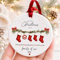 Our First Christmas As A Family Ornament Personalised Of Six Bauble Ceramic Decoration New Baby & Pet Keepsake Gift - thumbnail 2