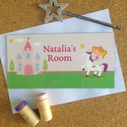 Personalized Door Sign Plaque For Girls With Cute Princess Ride On Unicorn, Nursery Bedroom Wall Art, Custom Gift - thumbnail 1