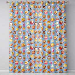 Cute Kawaii Fast Food Sushi Dessert Snacks Seamless Pattern Blue Background Readymade Eyelet Ring Top Thermal 100% Blackout Curtains - thumbnail 2