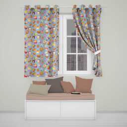 Cute Kawaii Fast Food Sushi Dessert Snacks Seamless Pattern Blue Background Readymade Eyelet Ring Top Thermal 100% Blackout Curtains - thumbnail 1