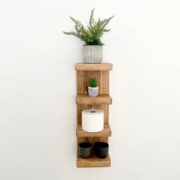 Rustic Wooden Shelving Unit, Bathroom Toilet Roll Holder, Farmhouse Decor Display Shelf, Narrow Depth Shelves - thumbnail 2