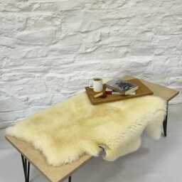 Genuine British Long Wool Sheepskin Rug - Ivory Real Sustainable Home Decor Cozy Gift Idea - thumbnail 2