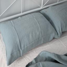 Set Of 3 Linen Bedding, Pure Hemp Flat Sheet With 2 Pillowcases, Gray Blue, Dusty Pink, Queen King Or Custom Size - thumbnail 2