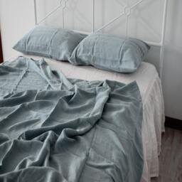Set Of 3 Linen Bedding, Pure Hemp Flat Sheet With 2 Pillowcases, Gray Blue, Dusty Pink, Queen King Or Custom Size - thumbnail 1
