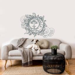 Sun & Moon Wall Decal, Crescent Mandala Sticker, Ethnic Symbol Decal Bedroom, Bohemian Headboard Living Room Accent - thumbnail 1