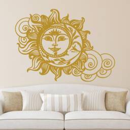 Sun & Moon Wall Decal, Crescent Mandala Sticker, Ethnic Symbol Decal Bedroom, Bohemian Headboard Living Room Accent - thumbnail 2