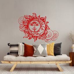 Sun & Moon Wall Decal, Crescent Mandala Sticker, Ethnic Symbol Decal Bedroom, Bohemian Headboard Living Room Accent - thumbnail 3