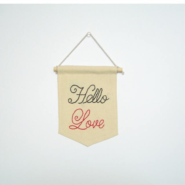 Hello Love - Mini Banner Valentine Gift For Her Him Embroidered Wall Hanging - image 1