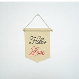 Hello Love - Mini Banner Valentine Gift For Her Him Embroidered Wall Hanging - thumbnail 1