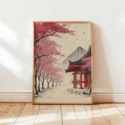 Cherry Blossom Poster, Sakura Wall Art, Japan Floral Print, Japanese Tree Decor, Nature Art Gift Print - thumbnail 1