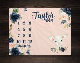 Girl Milestone Blanket Personalized Monthly Growth Tracker Custom Baby Shower Gift For New Mom Farm Animal Lamb Newborn Nursery - thumbnail 1