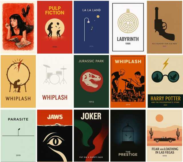 Minimalist Movie Posters - 12 Classic Film Art Prints Framed/Unframed Wall Decor