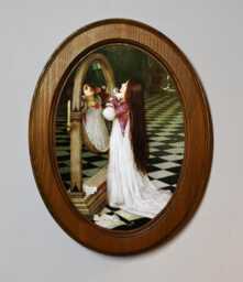 Light Oak Oval Wooden Framed Picture, John William Waterhouse, Mariana in The South, Art Print, Wall Hanging, Antique Vintage Style - thumbnail 1
