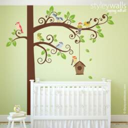 Birds Wall Decal, Tree & Decal Sticker, Bird House Nursery Decor, Baby Room Kids Decals - thumbnail 2
