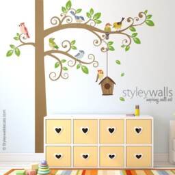 Birds Wall Decal, Tree & Decal Sticker, Bird House Nursery Decor, Baby Room Kids Decals - thumbnail 1