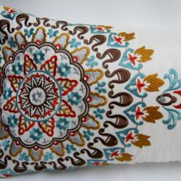 Embroidered Medallion Lumbar Pillow Cover - Designer Kravet Fabric - thumbnail 2
