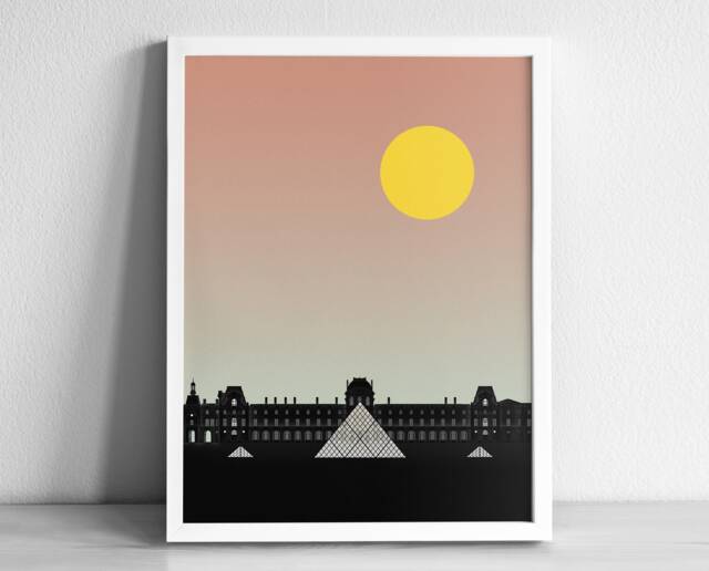 Louvre Pyramid Paris Modern Architecture Art Print - Graphic Illustration Abstract Poster - image 1