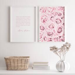 I Believe in Pink With Roses - Set Of 2 Prints Audrey Hepburn Quote Inspirational Wall Art Gift For Her Unframed - thumbnail 1