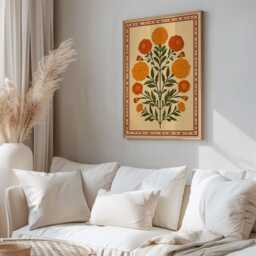 Mexican Folk Art Floral Print - Block Style Botanical Wall Traditional Flowers Poster - thumbnail 2