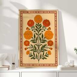 Mexican Folk Art Floral Print - Block Style Botanical Wall Traditional Flowers Poster - thumbnail 1