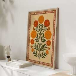 Mexican Folk Art Floral Print - Block Style Botanical Wall Traditional Flowers Poster - thumbnail 3