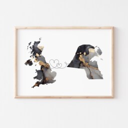 Britain & Kuwait Map Black & Gold Travel Wall Art Print - United Kingdom UK - thumbnail 3