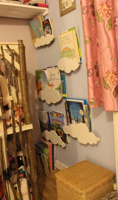 Wood Cloud Bookshelves Bookends - Wall Hanging For Kids Room Handmade Bookshelf Baby Nursery Decor Unique Gift Idea
