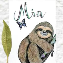 Personalised Nursery Print Sloth - Custom Baby Name Decor Boy- New Gift Birthday Boys Wall Art - thumbnail 2