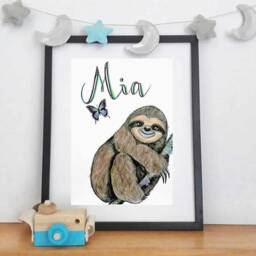 Personalised Nursery Print Sloth - Custom Baby Name Decor Boy- New Gift Birthday Boys Wall Art - thumbnail 3