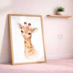 Girls Nursery Print Set - Personalised Safari Animal Wall Art, Bedroom Decor, Giraffe Elephant - thumbnail 3